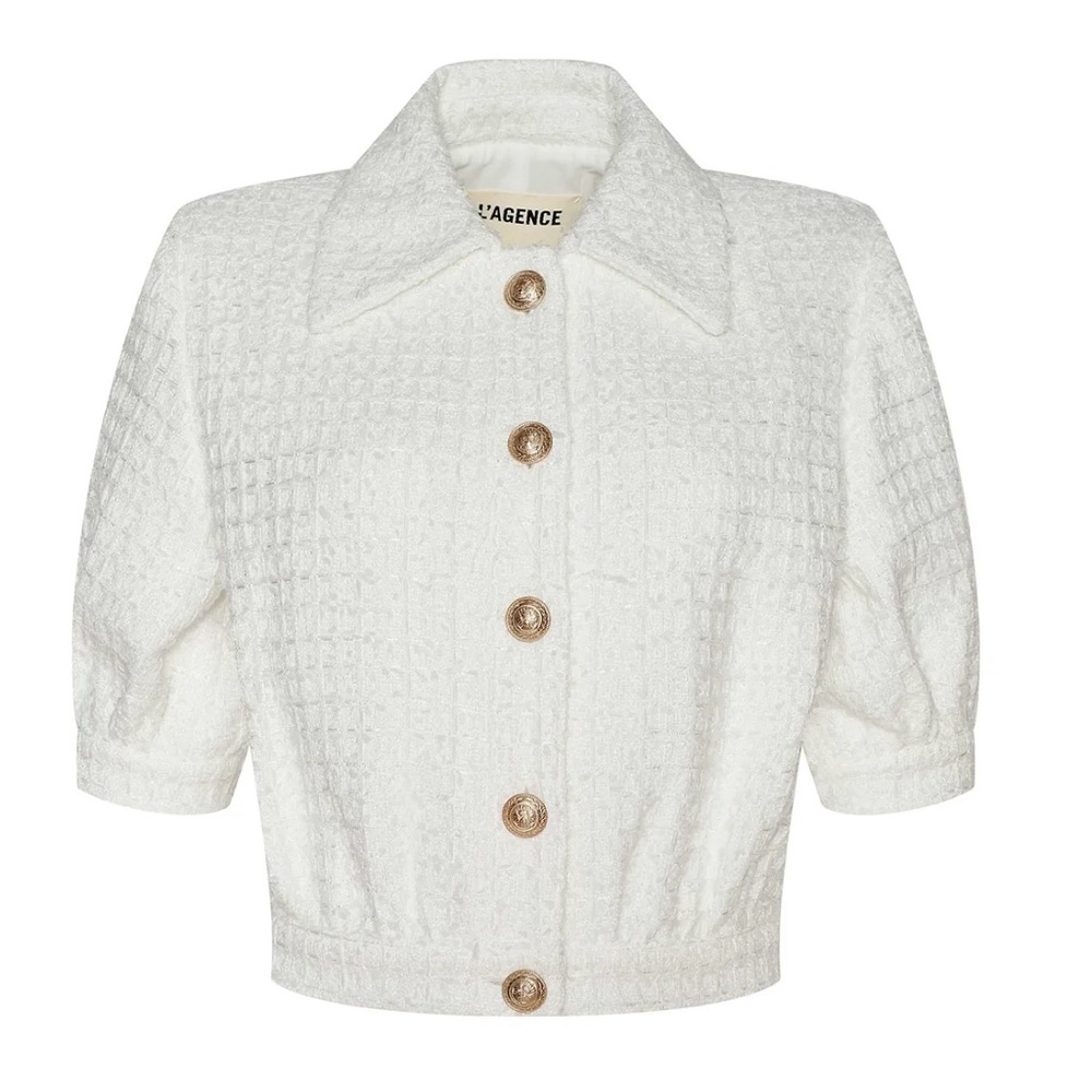 L'AGENCE Textured Cream Blazer with Gold Buttons Size 4 NWT